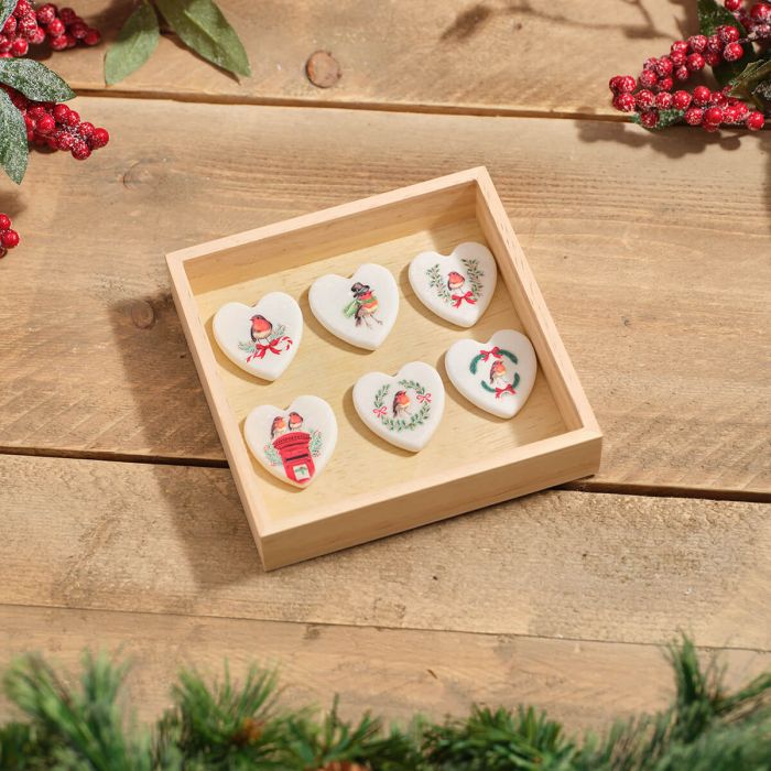 Robin heart shaped pebbles
