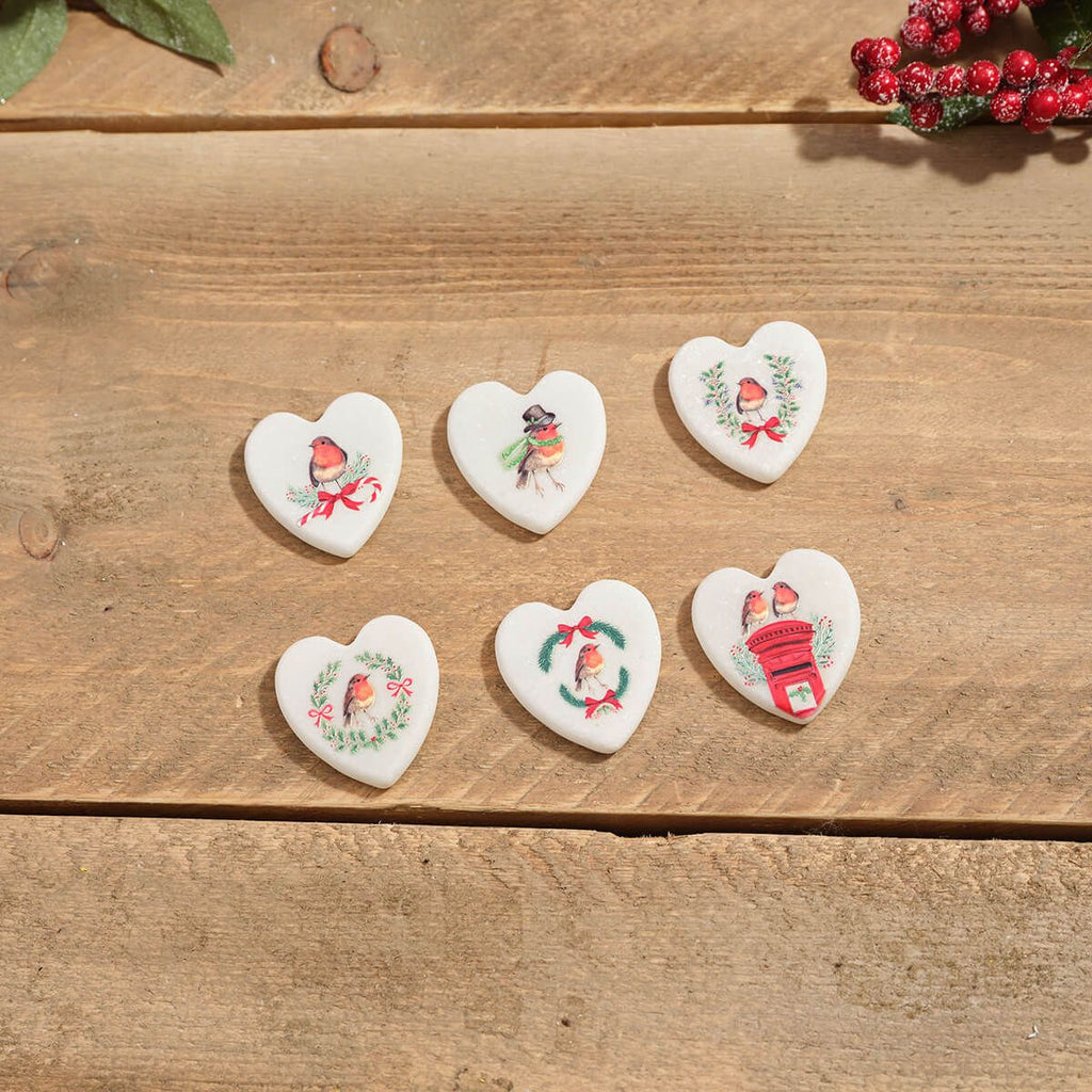 Robin heart shaped pebbles