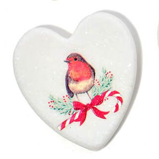 Robin heart shaped pebbles