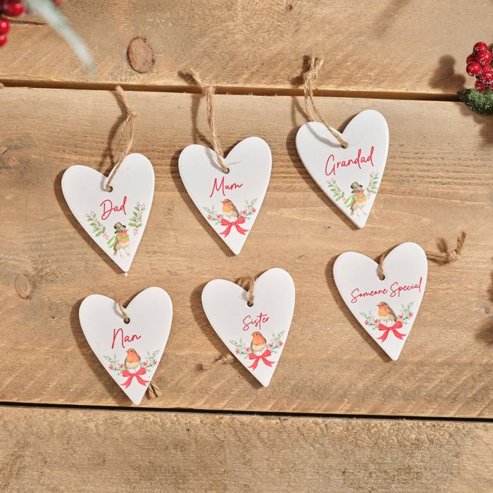 Robin family small ceramic hearts