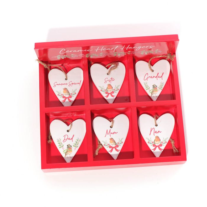 Robin family small ceramic hearts