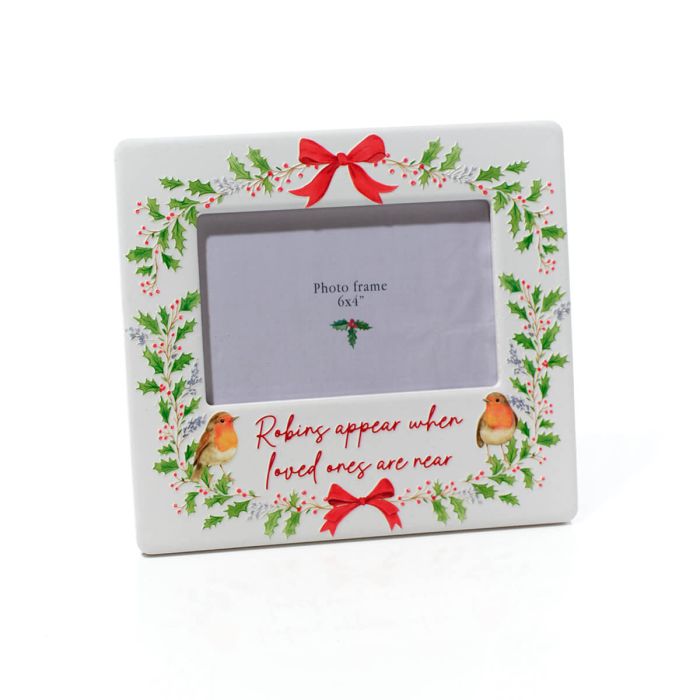 ‘Robins appear’ ceramic photo frame