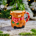 Christmas highland cow ceramic mug with scarf