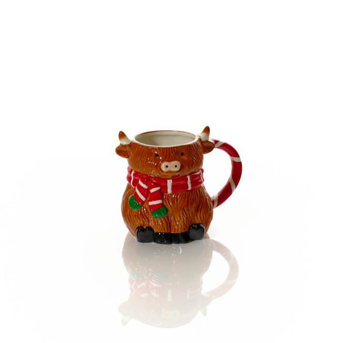 Christmas highland cow ceramic mug with scarf