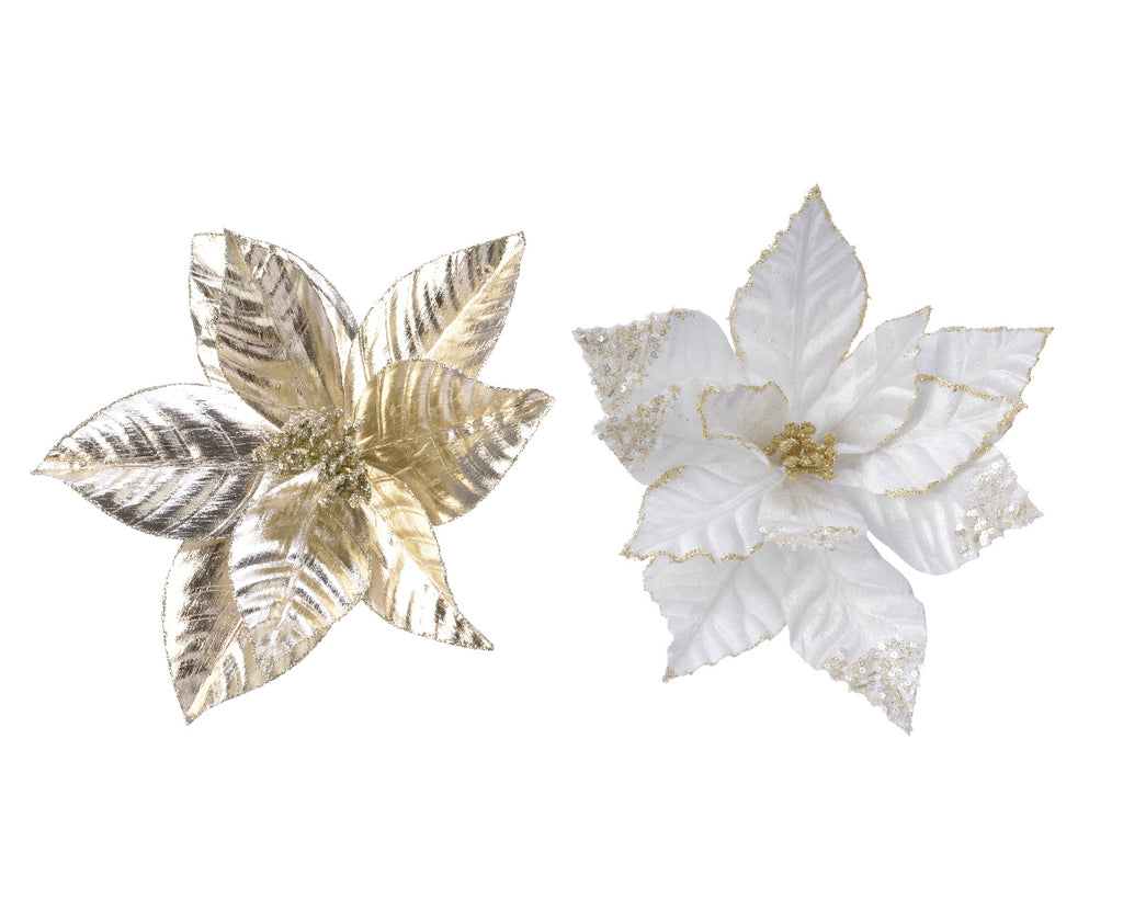 Poinsettia clip with gold spangled centre (2 Styles)