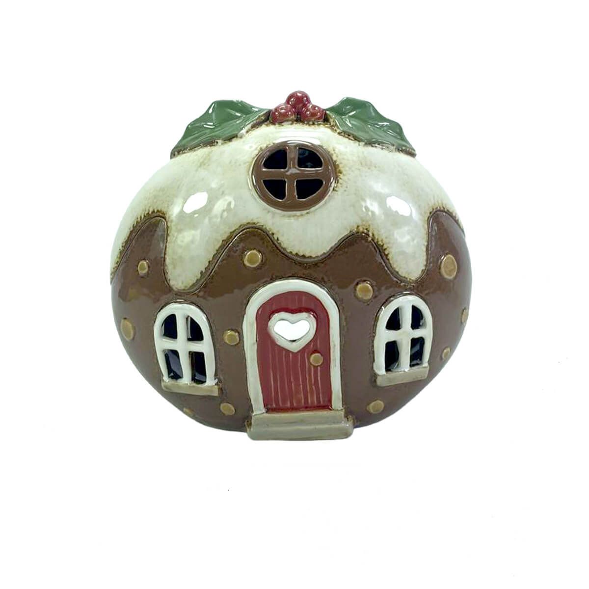 Stoneware Christmas pudding tealight house