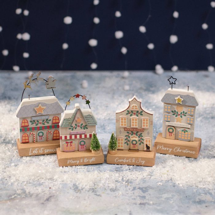 Christmas market let is snow wooden shop