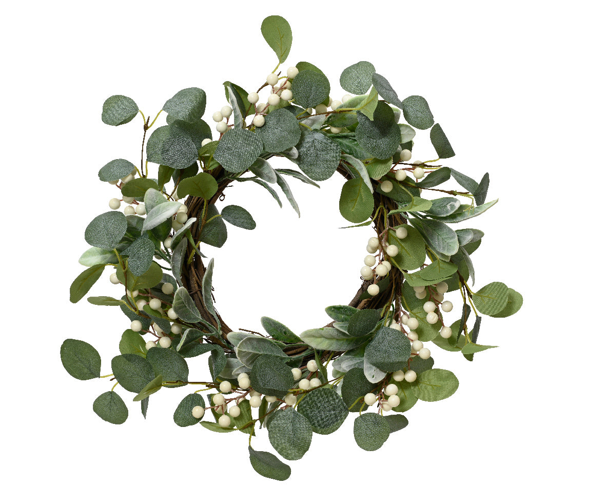 White berry wreath with eucalyptus leaves