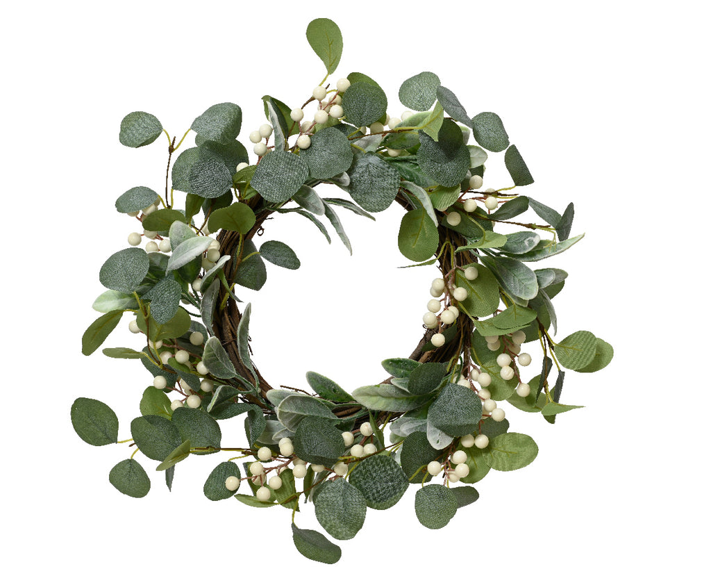 White berry wreath with eucalyptus leaves