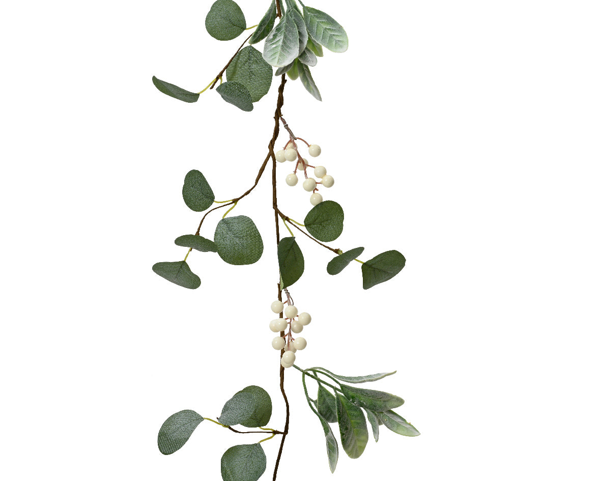 White berry with eucalyptus leaves stem