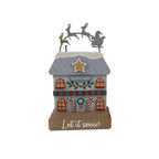 Christmas market let is snow wooden shop
