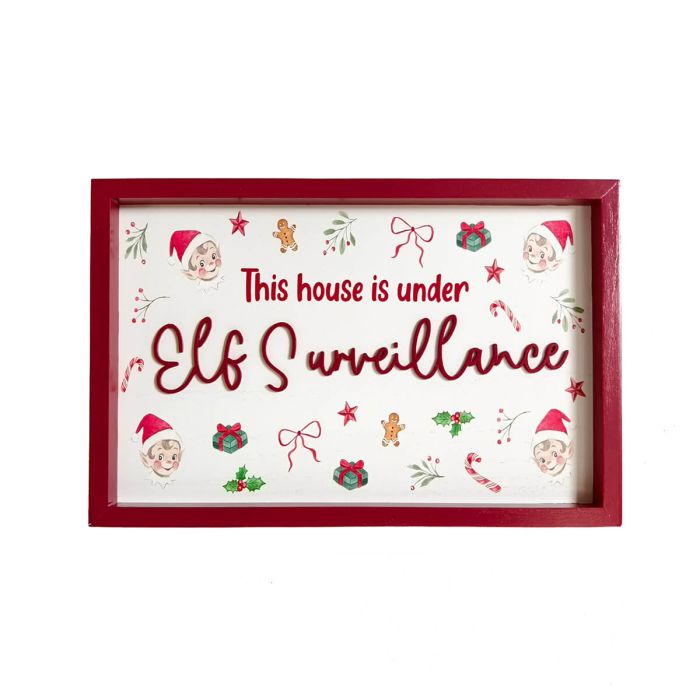 Elf crew under surveillance framed wood wall plaque