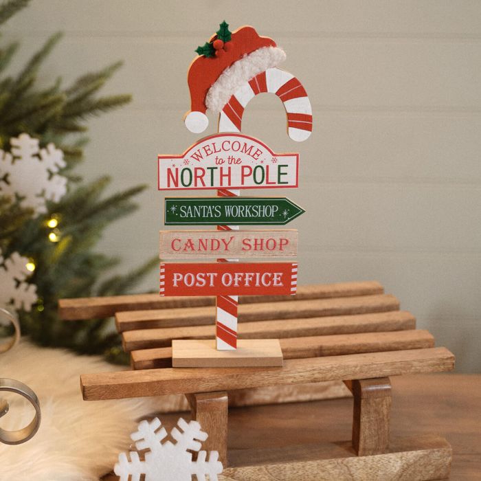 Santa’s magical feast candy cane wood sign post