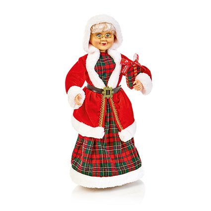 50cm Mrs Claus with plaid dress and present