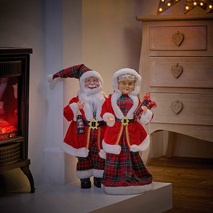 50cm Mrs Claus with plaid dress and present