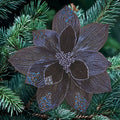 29cm dark blue velvet clip on poinsettia with gold sequins
