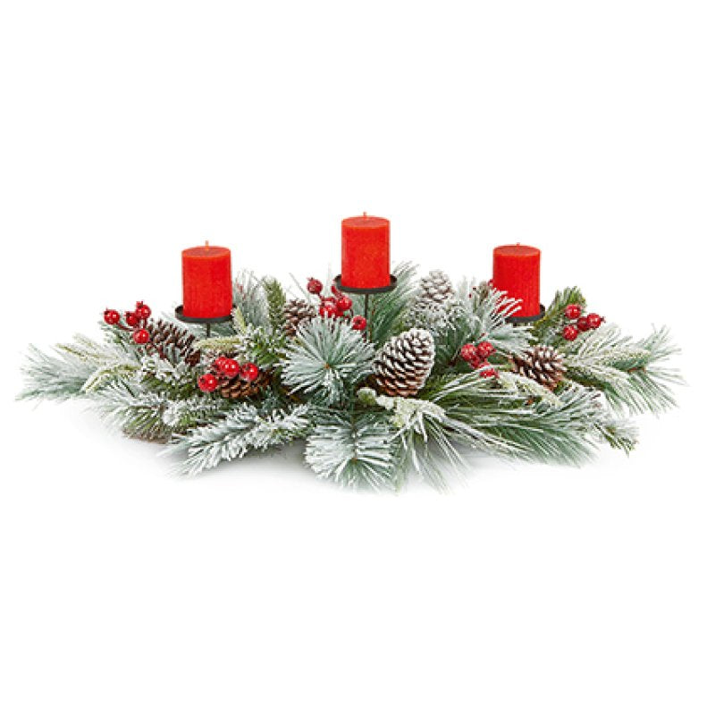 80cm flocked centrepiece with berries and cones