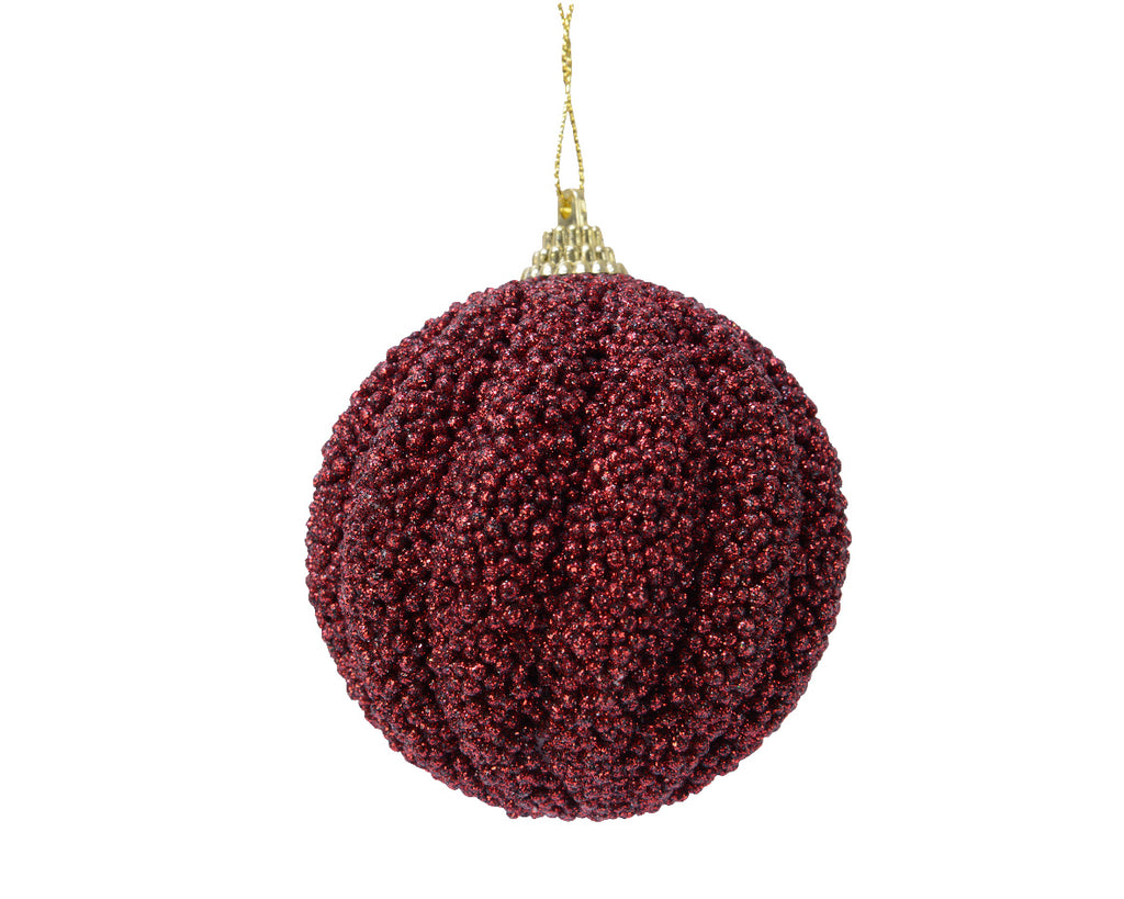 Oxblood beaded shatterproof swirl bauble