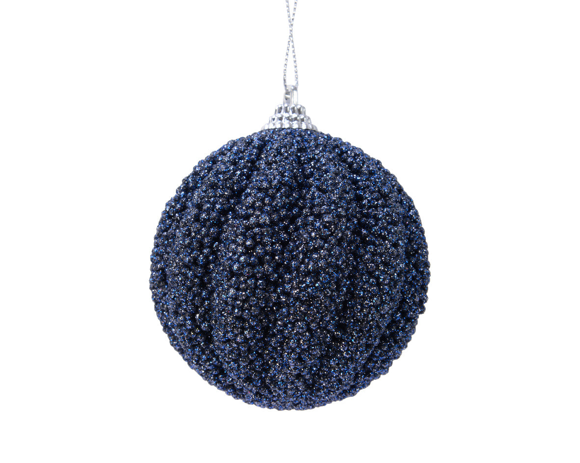 Midnight blue beaded shatterproof swirl bauble