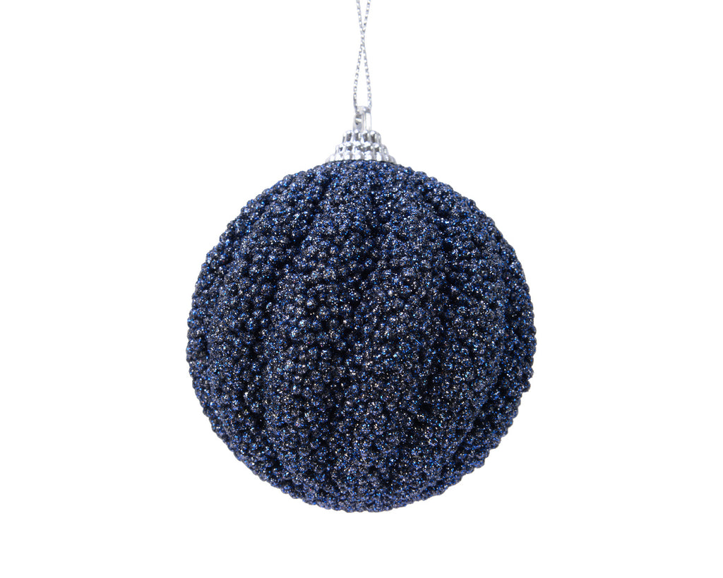 Midnight blue beaded shatterproof swirl bauble