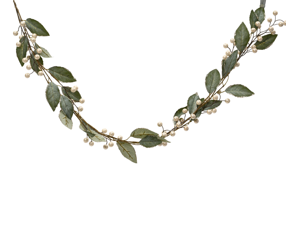 Pearlized berry garland with leaves