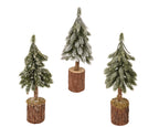 Mini snowy tree on wooden block (21cmH)
