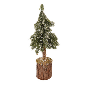 Mini snowy tree on wooden block (21cmH)