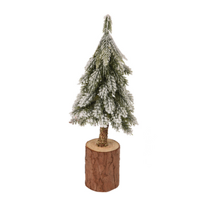 Mini snowy tree on wooden block (21cmH)