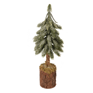 Mini snowy tree on wooden block (21cmH)
