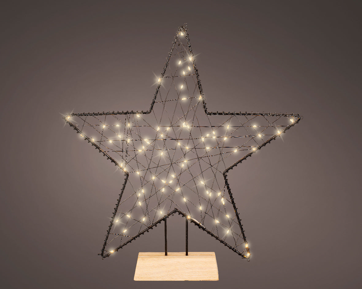 Micro LED metal star on wooden block (38cmH)