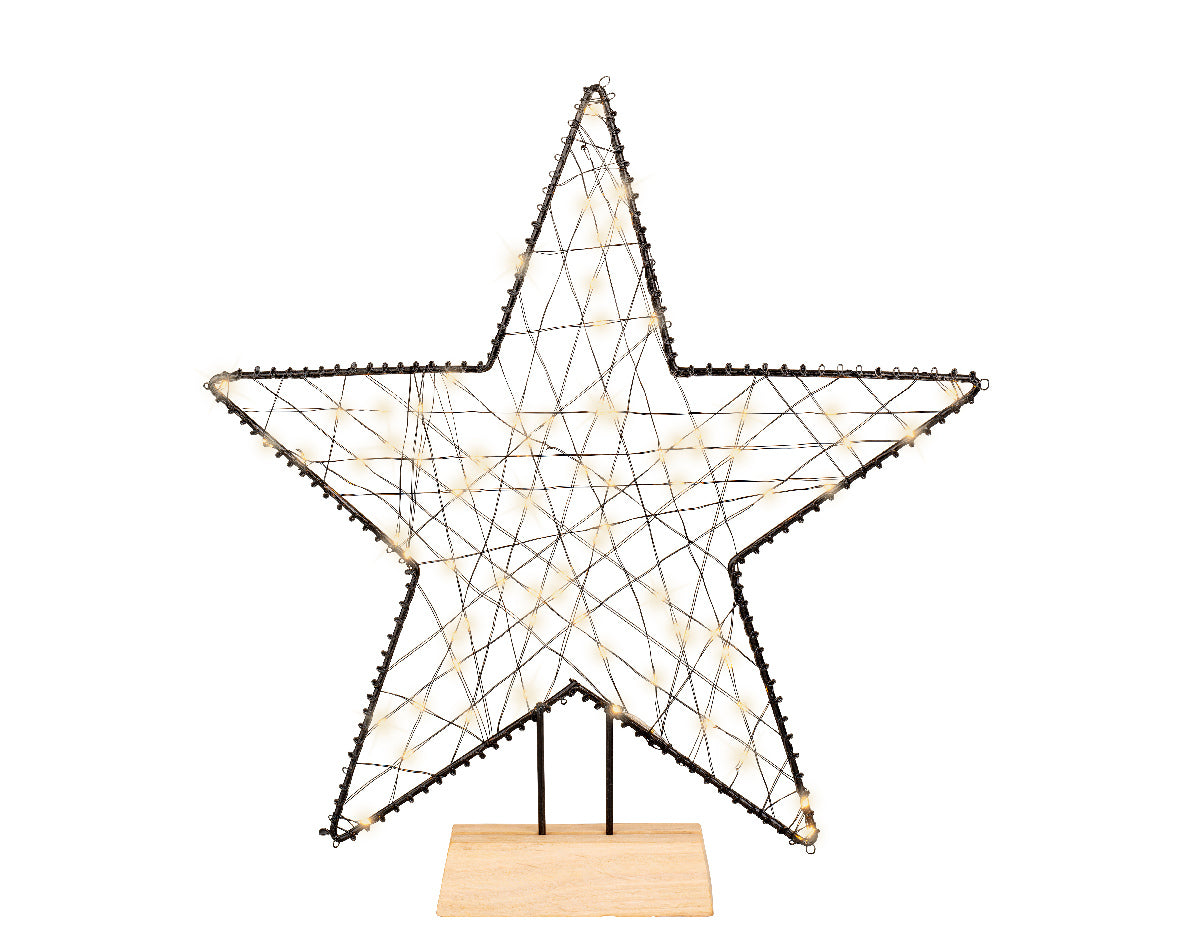 Micro LED metal star on wooden block (38cmH)