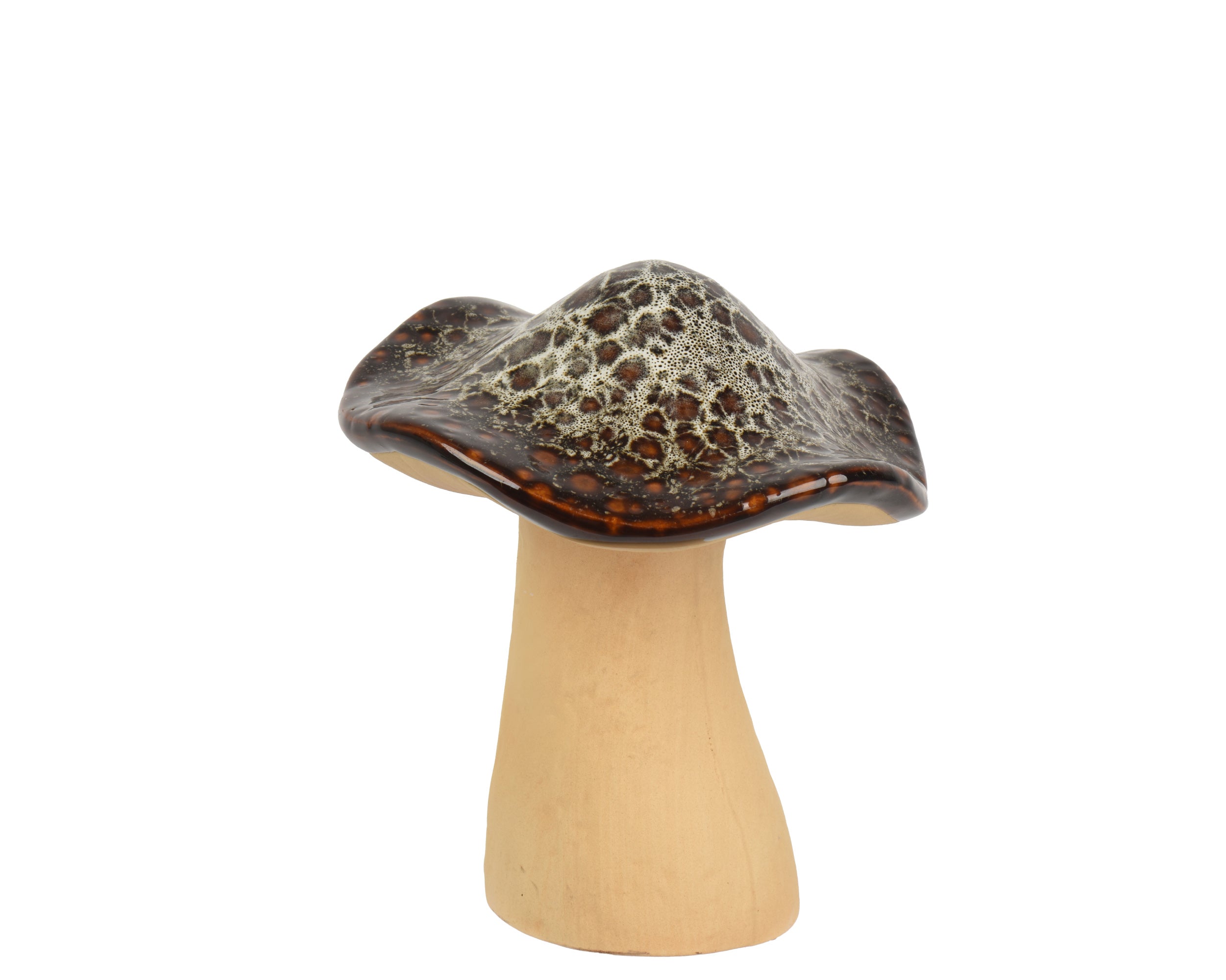 Brown top stoneware mushroom in reactive glaze
