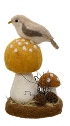Woollen woodland animals on mushroom ornament