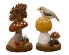 Woollen woodland animals on mushroom ornament