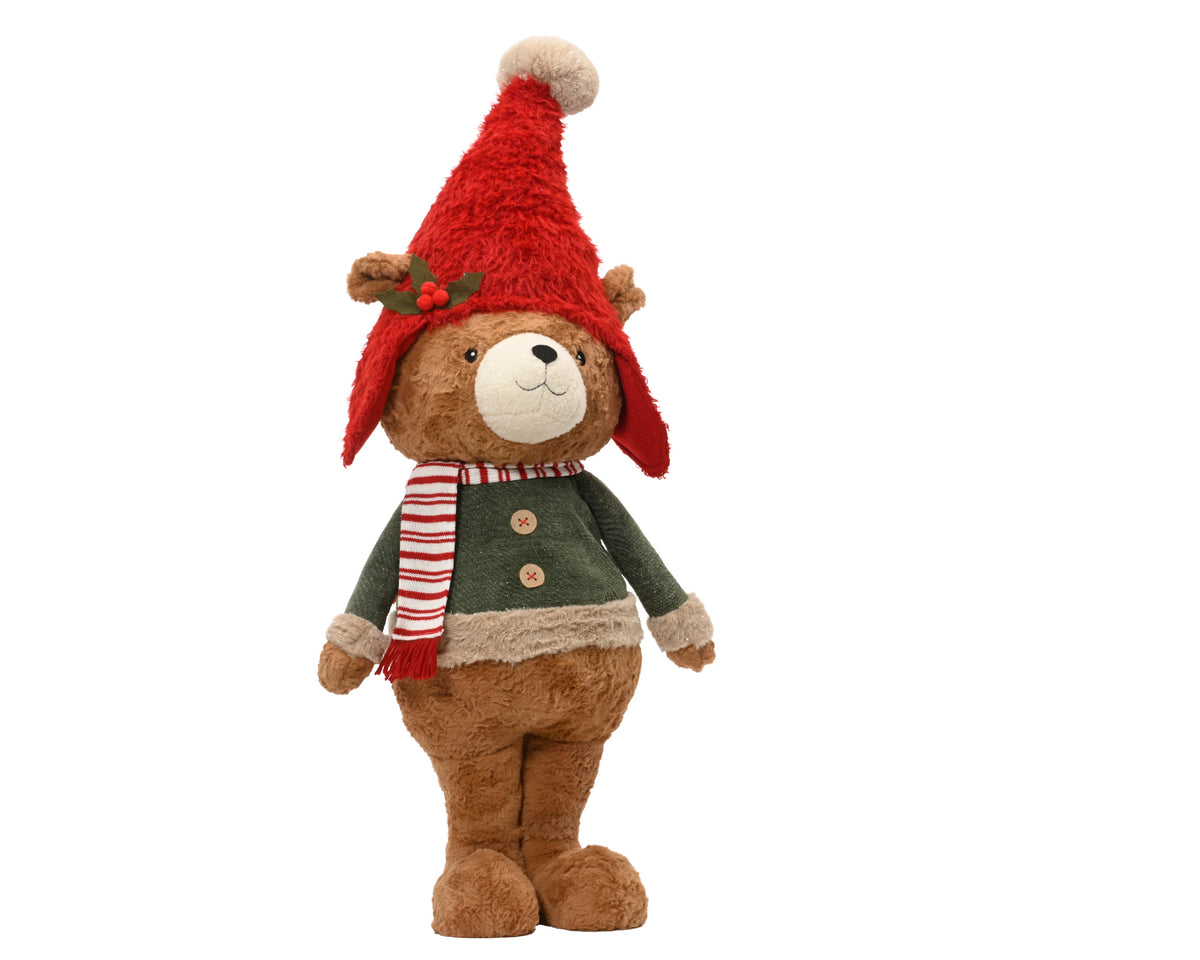 Cute Christmas bear with woolly hat (95cmH)