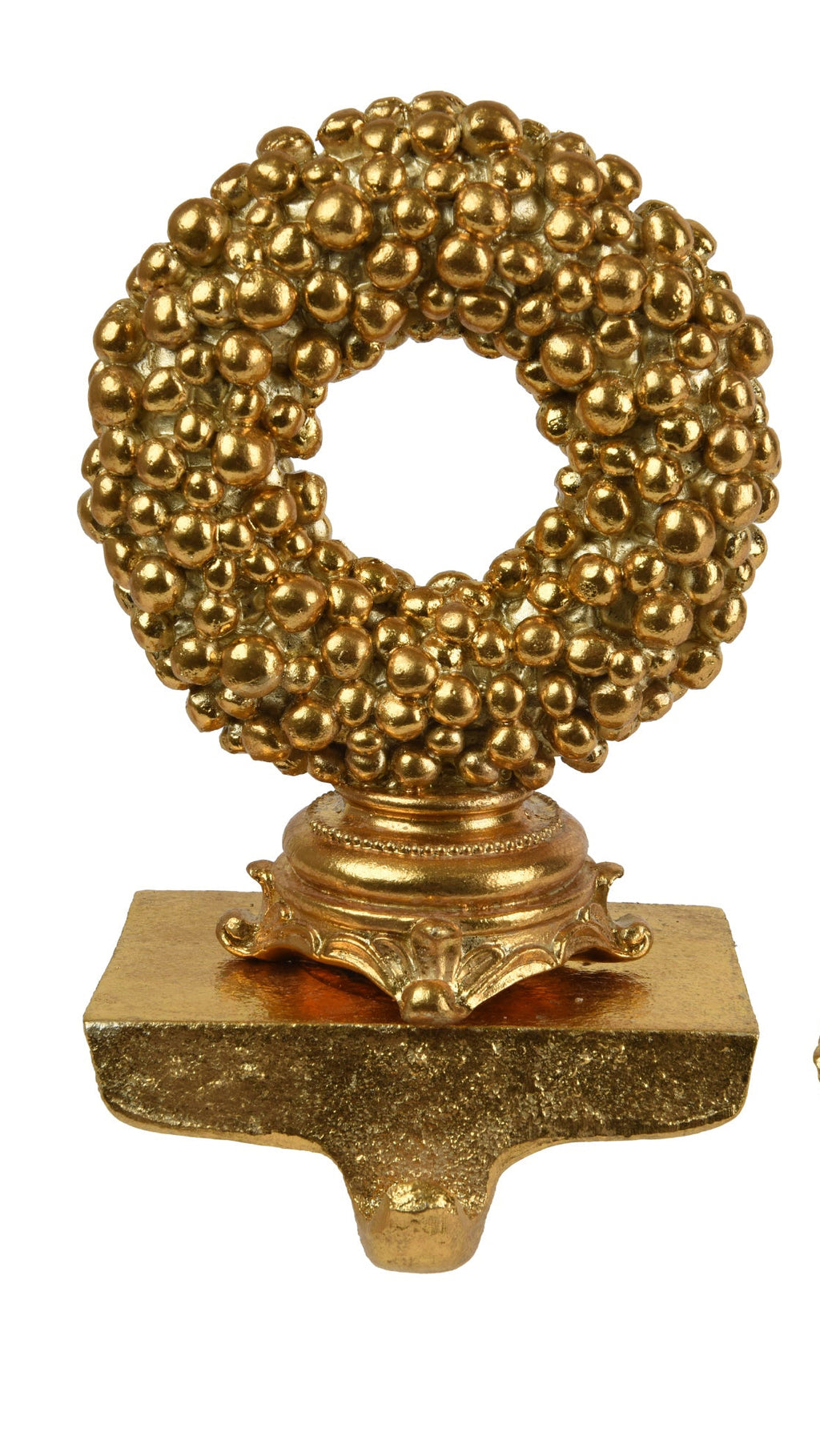 Gold beaded stocking hook with wreath/tree