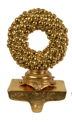 Gold beaded stocking hook with wreath/tree