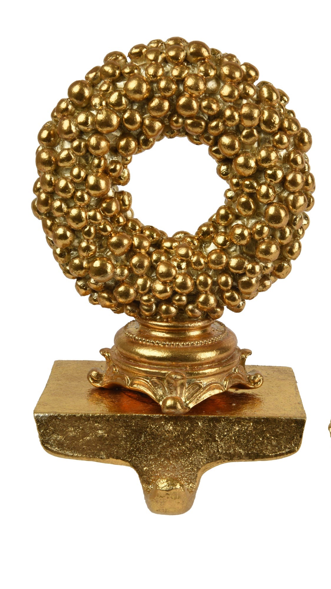 Gold beaded stocking hook with wreath/tree