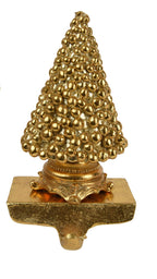 Gold beaded stocking hook with wreath/tree