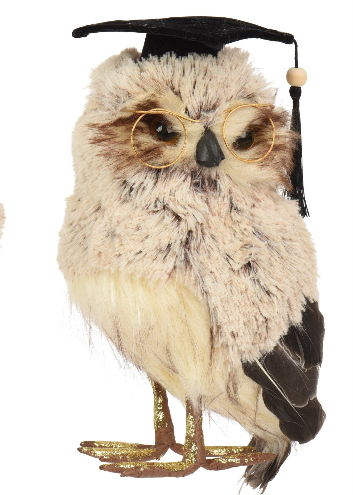 Owl with artificial fur feathers