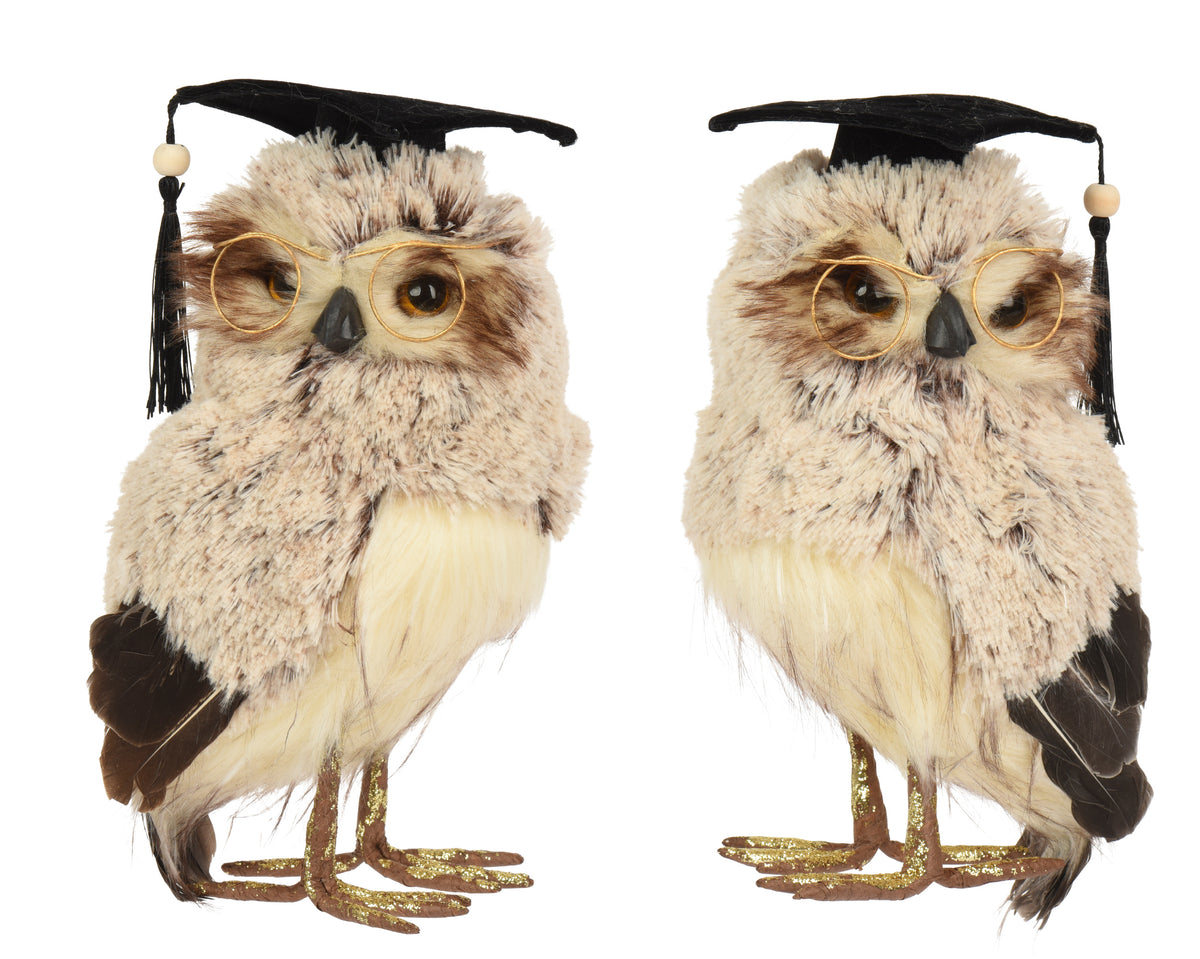 Owl with artificial fur feathers