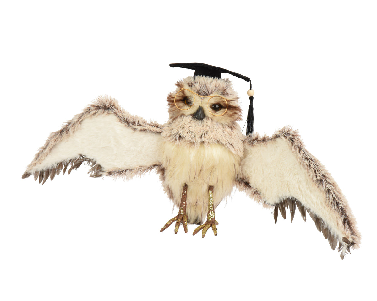 Flying owl with glasses and hat