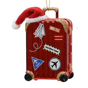 Suitcase with Santa Hat Hanging Dec