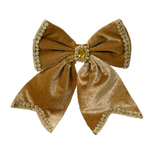 Plush velvet bow with gem centre and gold lace