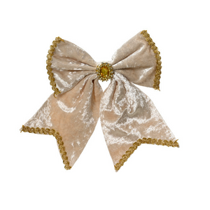 Plush velvet bow with gem centre and gold lace