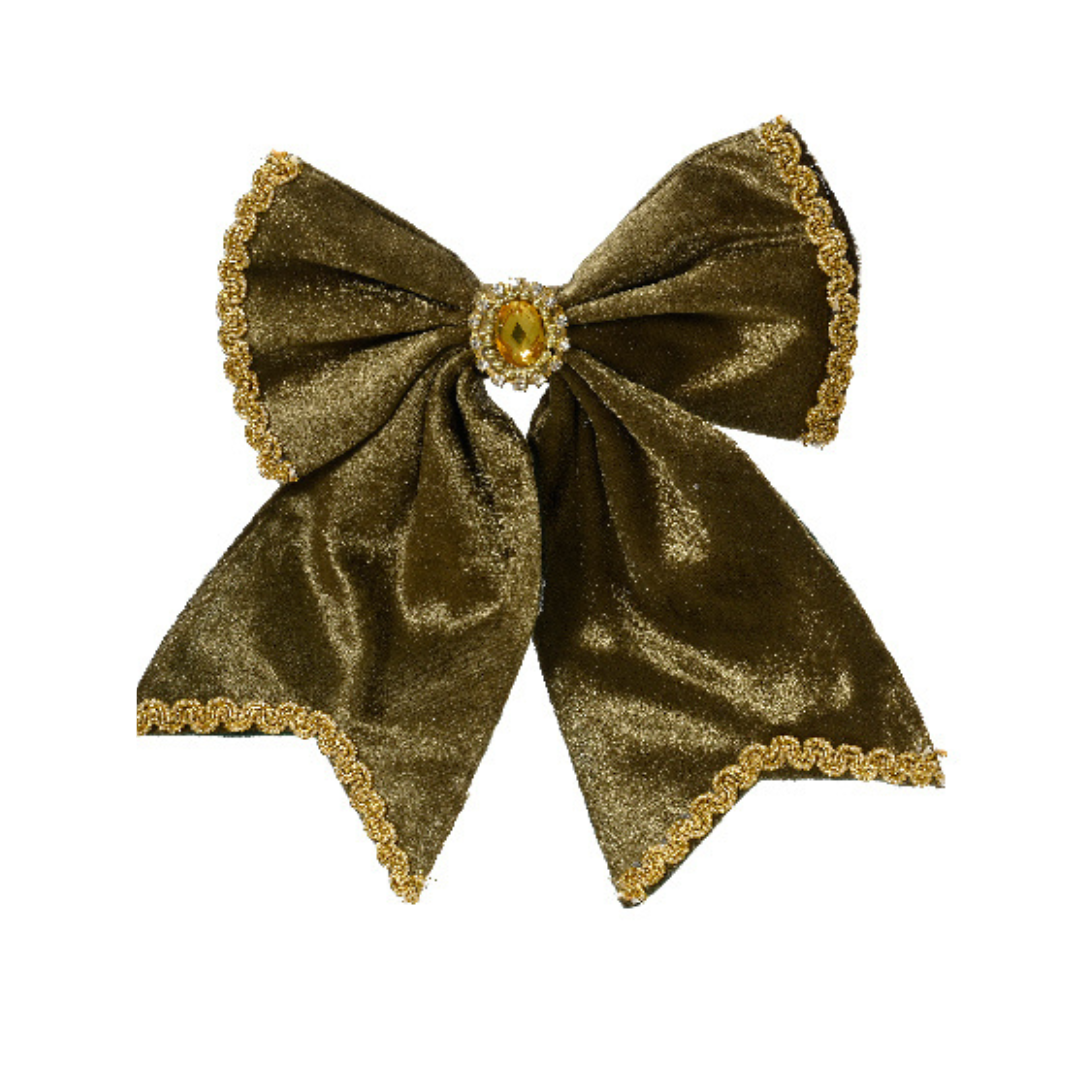 Plush velvet bow with gem centre and gold lace