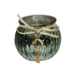 Glass antique style tealight holder with charm detail (5 Styles)