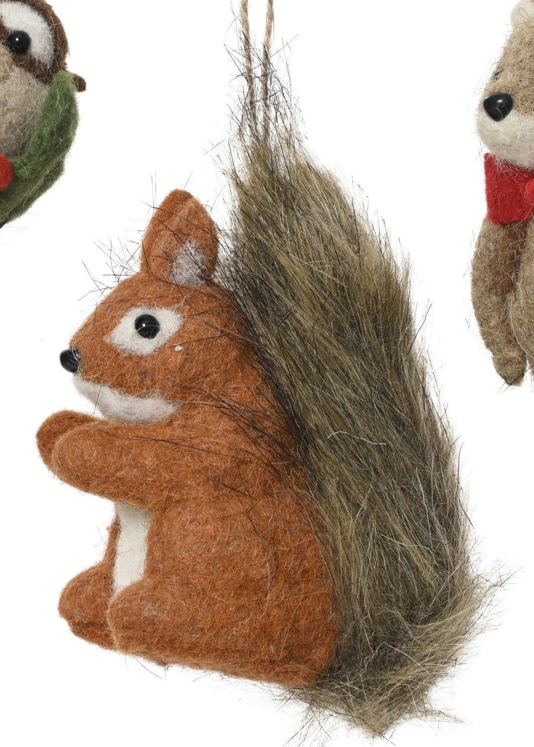 Woollen woodland animals hanging decs