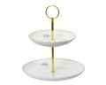 Porcelain tiered corolla design cake stand with gold edging