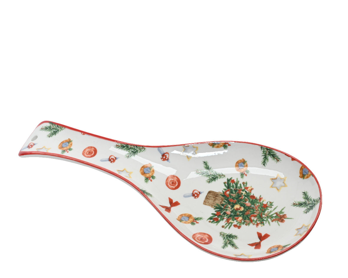 Porcelain spoon rest with nostalgic Christmas tree design